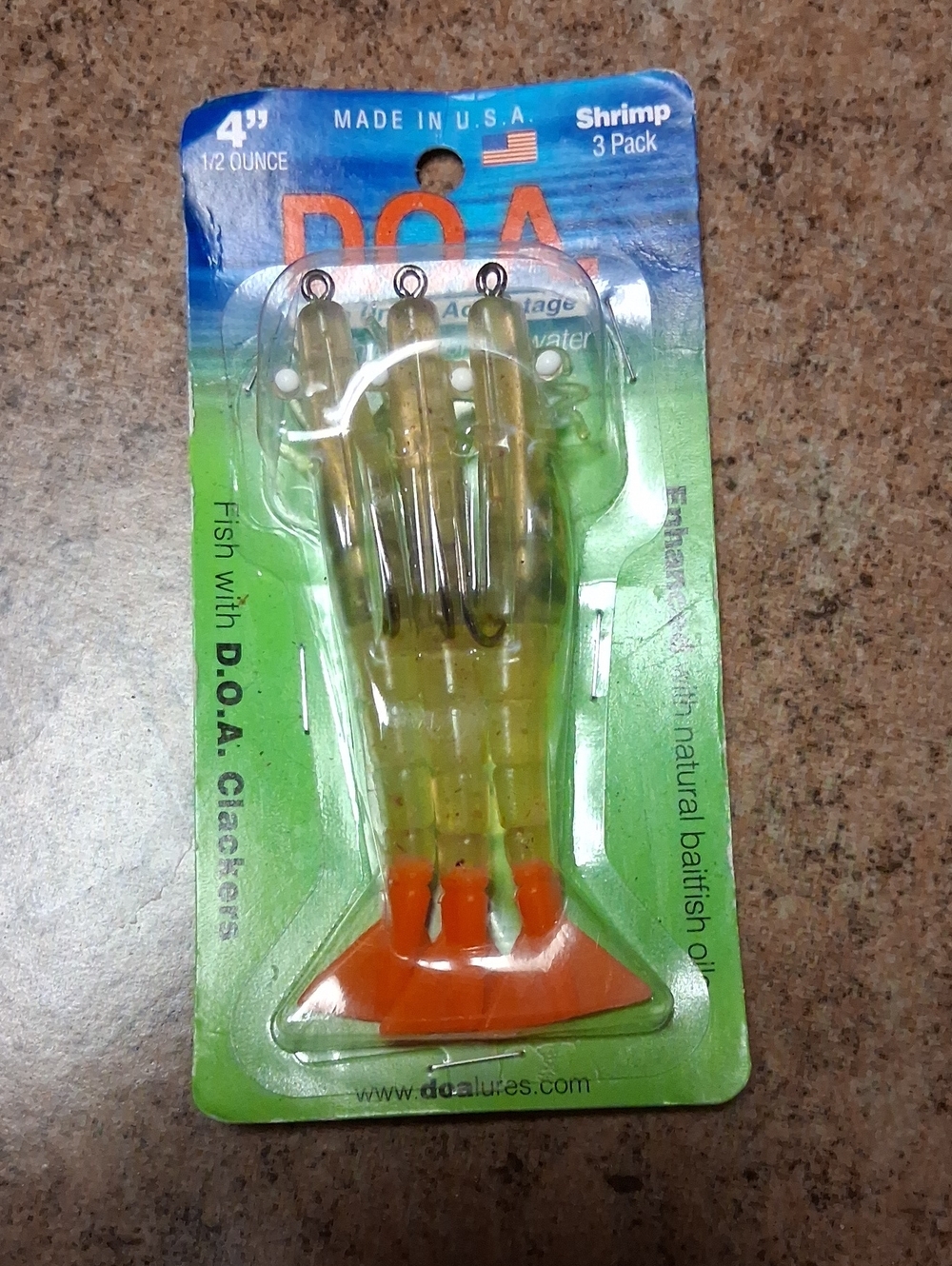 Shrimp Fishing Lures, Yellow with Orange Tail - 3 Pack